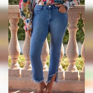 Skinny Jeans 3XL Button Zip Fly Frayed Ankle